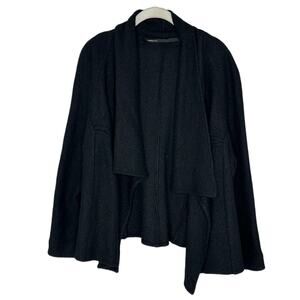 Kedem Sasson Black Hanky Hem Cotton Viscose Boiled Lagenlook Open Cardigan Sz 1
